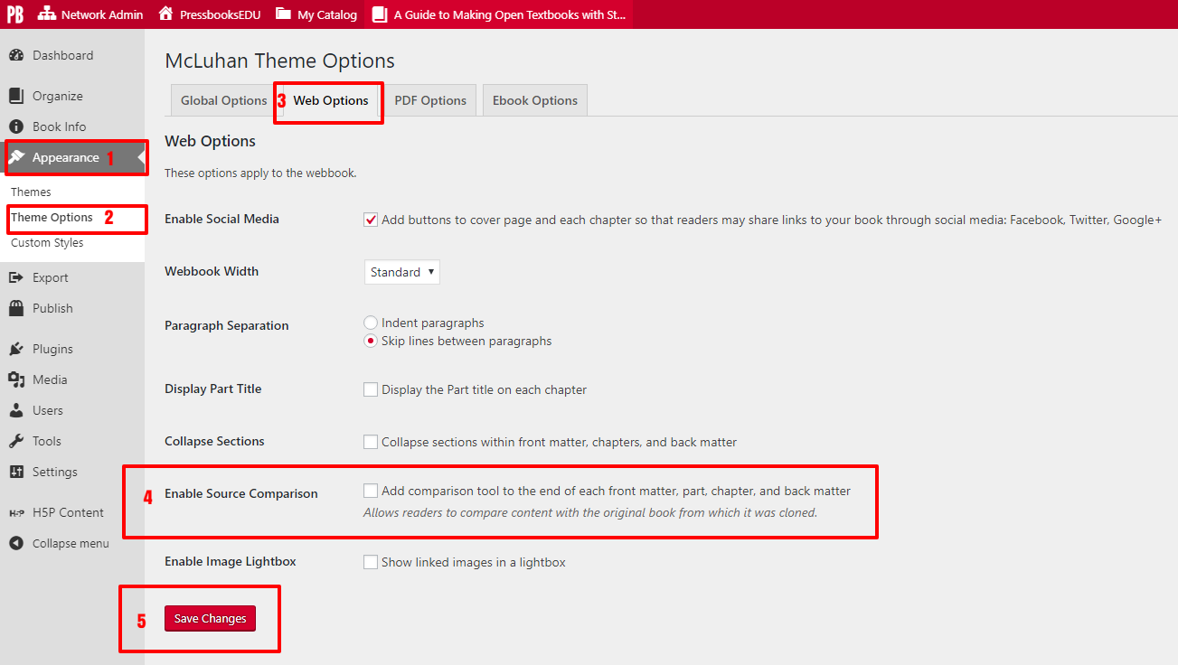 Check the Enable Source Comparison box on the Web Options tab in your Theme Options.