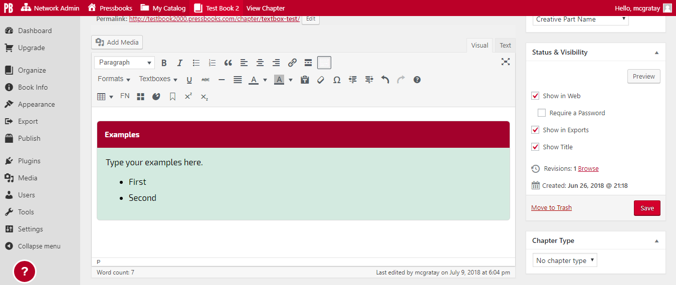 You can now see the customized textbox in your visual editor, webbook, and exports.