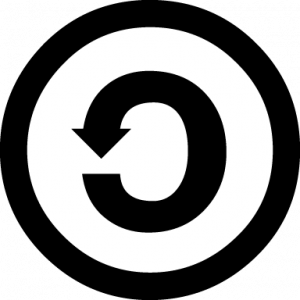An icon of an arrow pointing toward its tail in a circle. The arrow is within a white circle with a black border. This denotes the ShareAlike CC license.